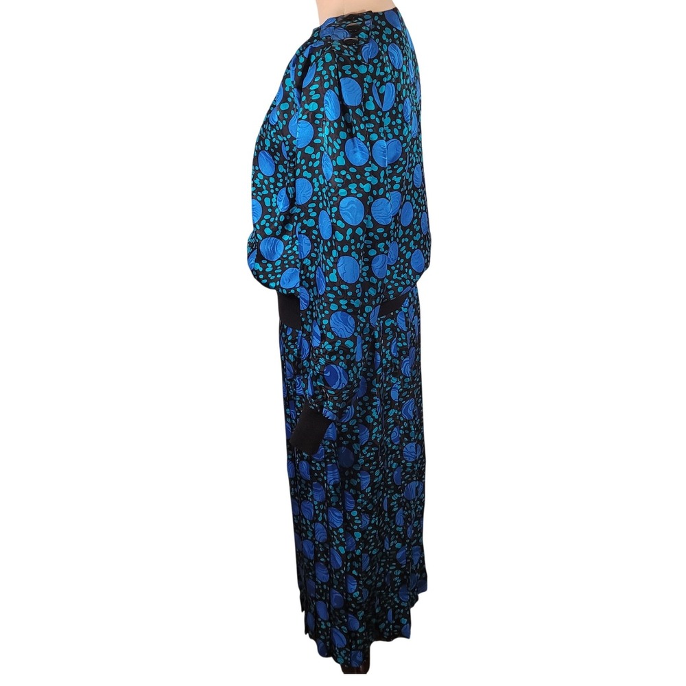 Vintage 80s Silk Abstract Art Skirt Set Blue Jacquard‎ M 10 Tracksuit Maximalist - Picture 6 of 8